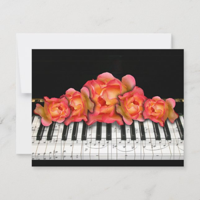 Rosas de teclado para piano e notas de música (Frente)