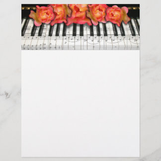 Rosas de teclado para piano e notas de música