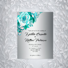 Rosas de Turquesa Elegantes, Convite para Casament