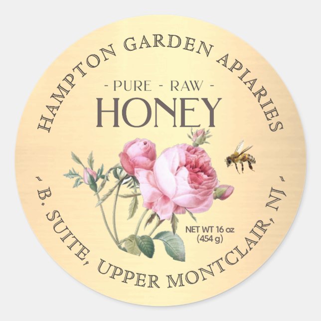 Rosas de vindima com etiqueta de mel Dourada gradi (Frente)