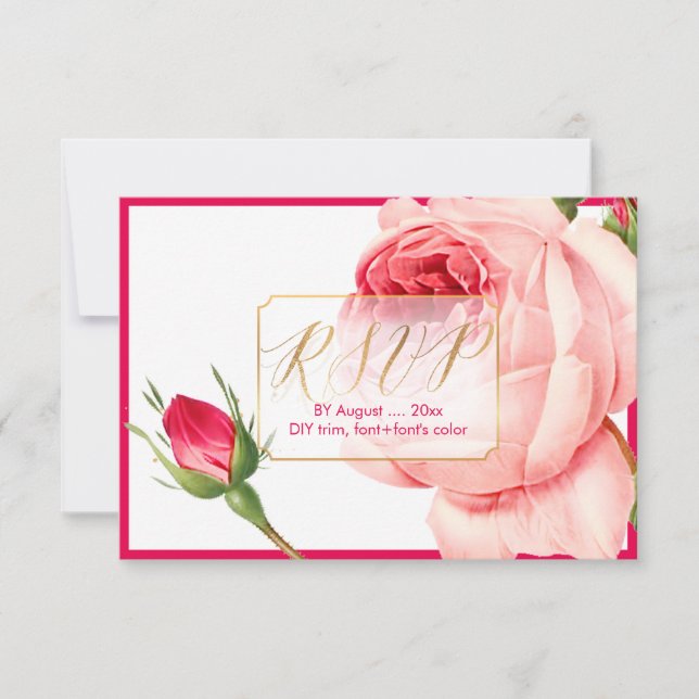 Rosas de Vintage RSVP PixDezines/Frame Dourado/DIY (Frente)