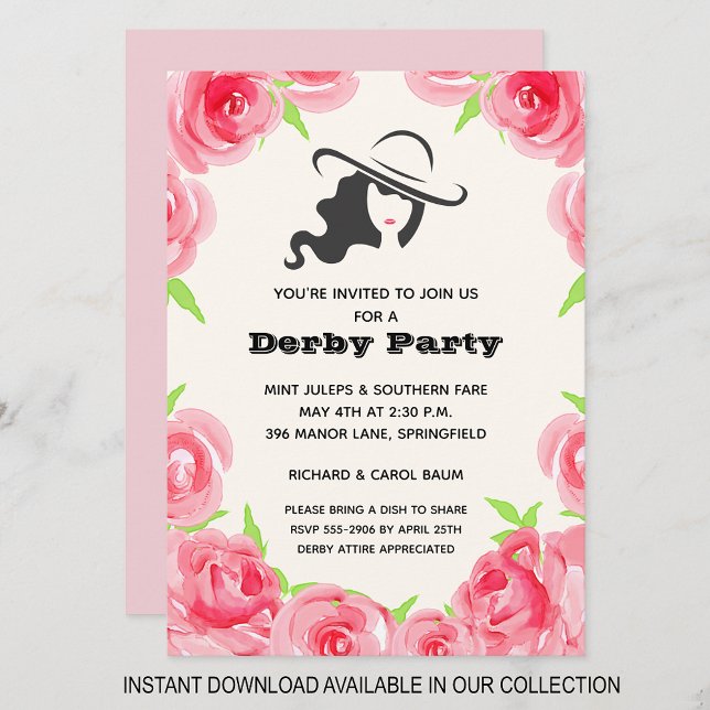 Rosas Derby Horse Race Convite de festas (INSTANT DOWNLOAD available in our collection to send your invitations digitally.)
