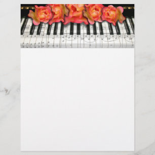 Rosas do teclado de piano e notas da música
