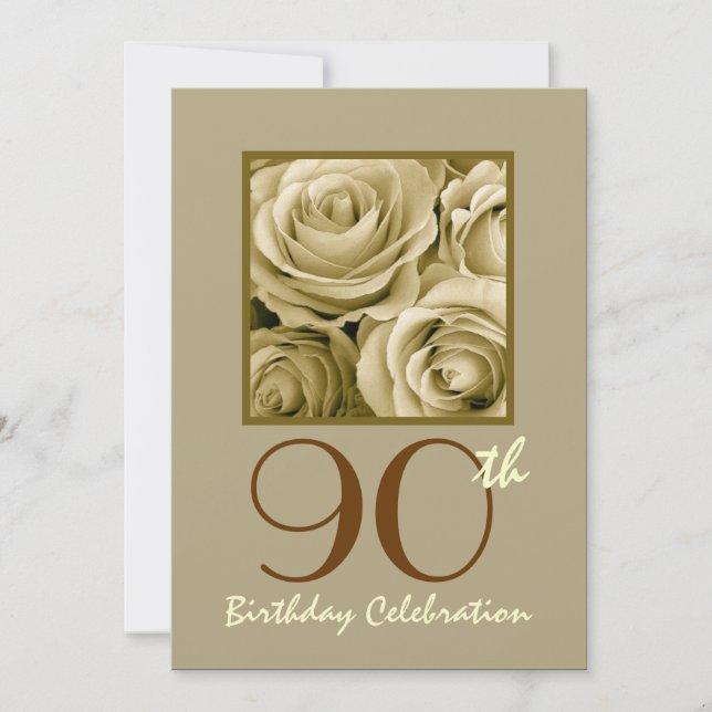 Rosas DOURADA 90 Convite de aniversário  (Frente)