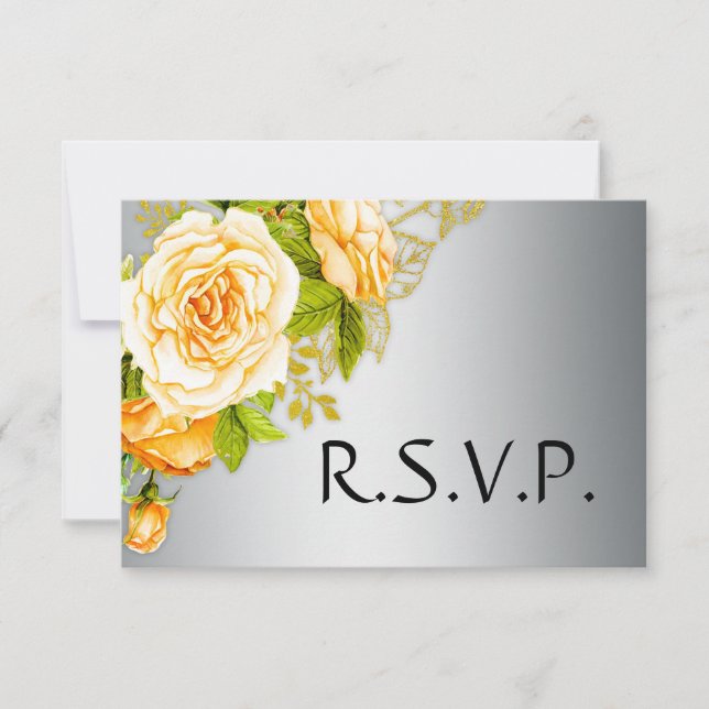 Rosas Dourados e RSVP de Casamento Silver (Frente)
