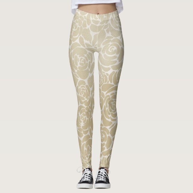 Rosas Dourados Leggings Elegantes (Frente)