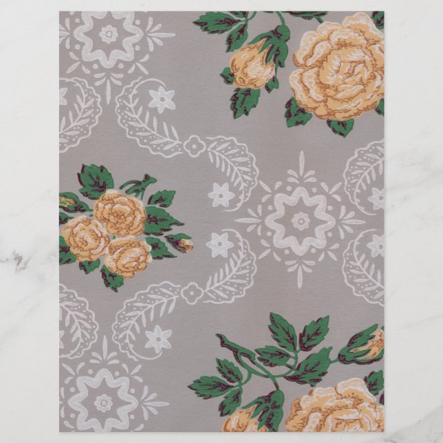 Rosas Dourados Vintage Wallpaper Scrapbook Paper (Frente)