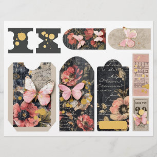 Rosas e borboletas Etiquetas de Diário de lixo Eph