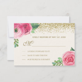 Rosas e brilho da Aquarela que Wedding RSVP