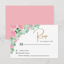 Rosas e Cartão RSVP de Casamento Eucalyptus