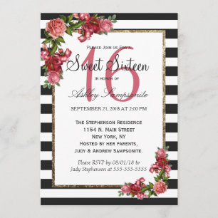 Rosas e Convites Dourados Sweet 16