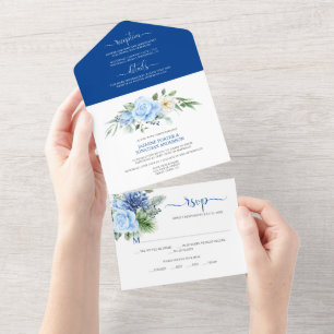 Rosas e Dálias Azuis e Brancas Casamento