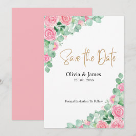 Rosas e Eucalyptus Wedding Guardar o cartão de dat