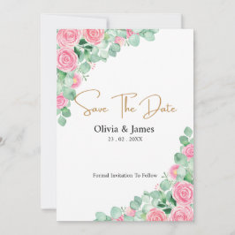 Rosas e Eucalyptus Wedding Guardar o cartão de dat