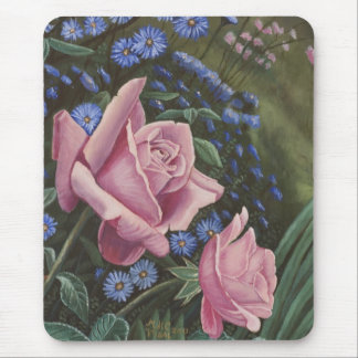 Rosas e flores cor-de-rosa Mousepad do azul