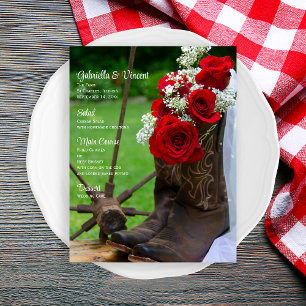 Rosas e menu rústicos do casamento do país das