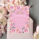 Rosas Elegante Princesa Sweet 16 Convite<br><div class="desc">A moderna Quinceanera 16º Aniversário Modelo é perfeita para a 16ª festa de aniversário de celebração. Este primeiro convite de aniversário apresenta uma fonte moderna divertida escrita à mão,  um esquema simples com brilho rosa e brilho rosa.</div>