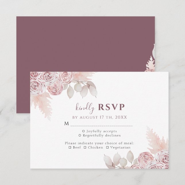 Rosas Elegantes Bege Floral Casamento RSVP (Frente/Verso)