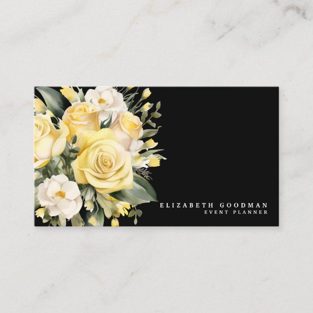 Rosas Elegantes Cartões de visitas de Flores Preta (Frente)
