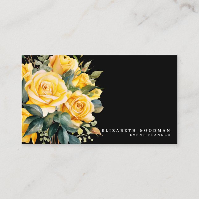 Rosas Elegantes Cartões de visitas de Flores Preta (Frente)