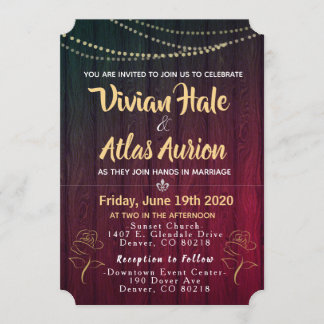 Rosas Elegantes Convites de casamento Vermelho e P