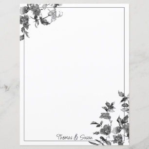 Rosas em aquarela preto e branco minimalista moder