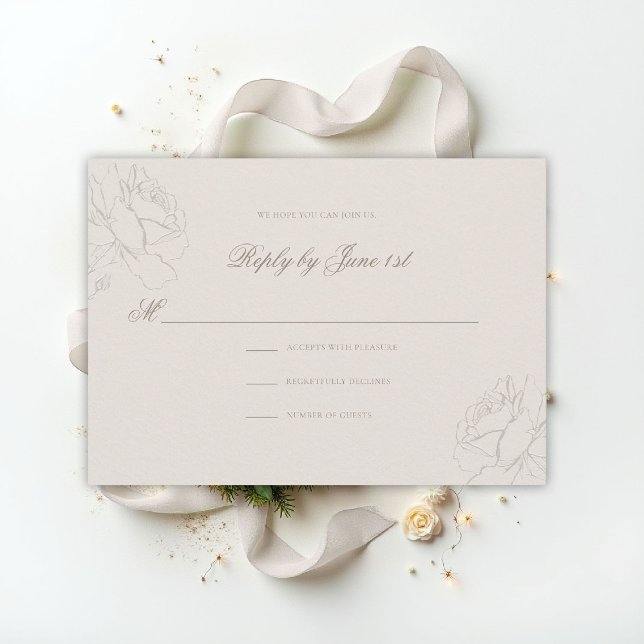 Rosas Em Relevo Falso Ecru Resposta de Casamento C (ethereal wedding theme ecru rsvp reply formal traditional modern classic floral roses elevated)