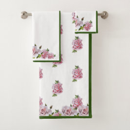 Rosas esculturais num conjunto de toalhas de banho