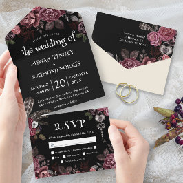 Rosas Escuros Florais Casamento Gótico Negro