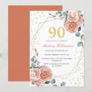 Rosas & Eucalipto Convite de Aniversário de 90 Ano