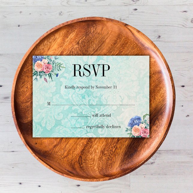 Rosas Florais Rustic e Hydrangea Wedding RSVP (Criador carregado)