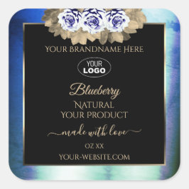 Rosas Floral Azul Marble Etiquetas de produto Logo