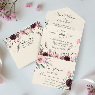 Rosas Flóridas Rosa e Borgonha de Casamento