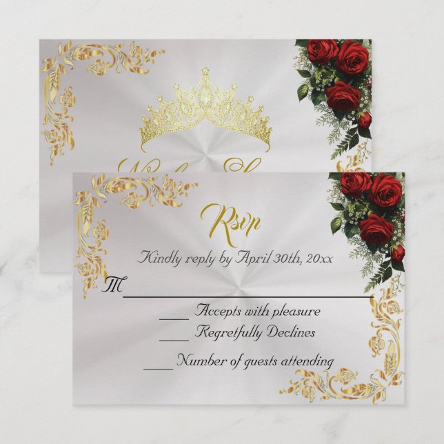 Rosas & Folhas de Ouro - Pérola Branca RSVP (Frente/Verso)