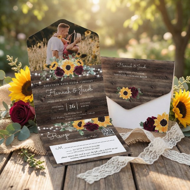 Rosas Girassóis Rústicos Código QR Foto Casamento (Criador carregado)