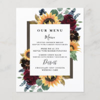 Rosas Girassol Cardo Burgundy Menu de Casamento Az