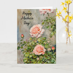 Rosas Laranja Pêssego Arte Cartão do Dia das Mães