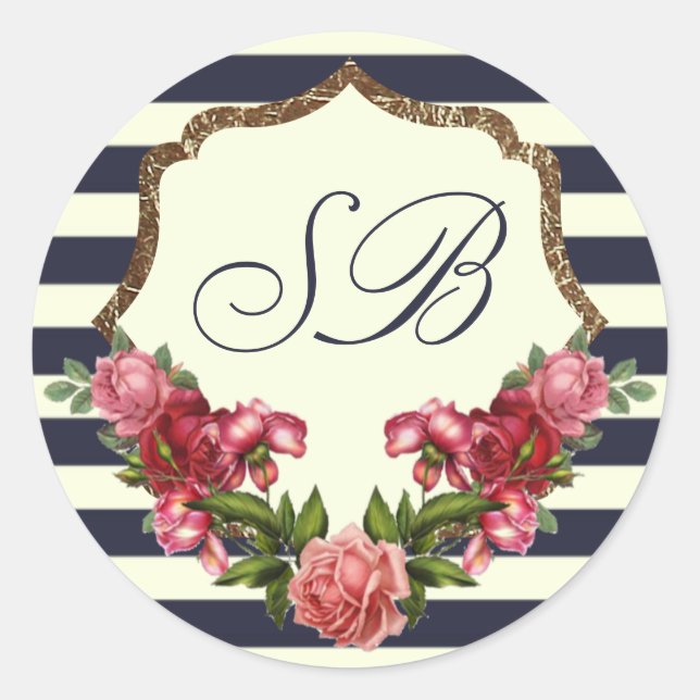 Rosas Marinhos e adesivos Monogramas Dourados (Frente)