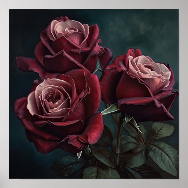 Rosas Marrons Arte Floral Impressão Poster (Frente)
