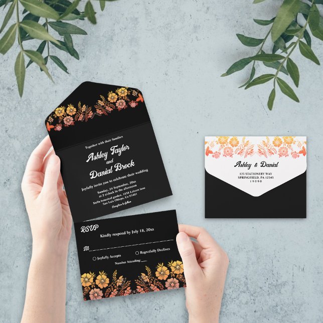 Rosas Negra Boho Neon Casamento Floral Romântico (Criador carregado)
