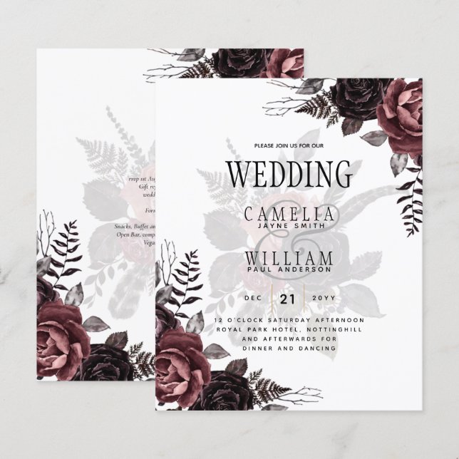 Rosas Negras Escuros de Borgonha Queda Inverno (Frente/Verso)