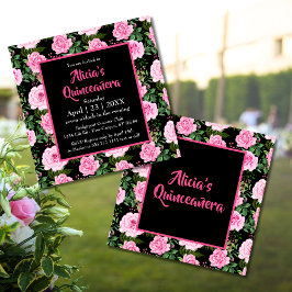 Rosas Negras Modernas Quinceañera Convite