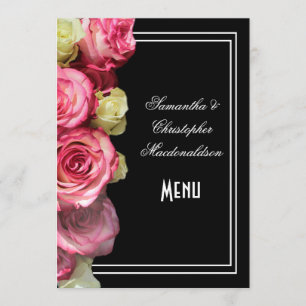 Rosas no menu de casamento floral preto