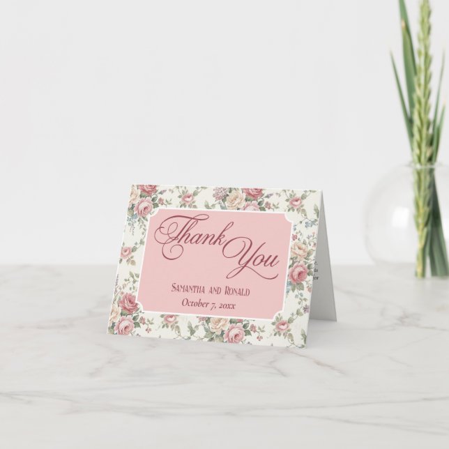 Rosas Pastel Elegantes Agradecimento de Casamento  (Frente)