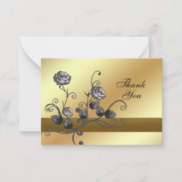 Rosas Pretas No Cartões de agradecimentos Dourado