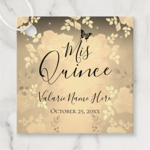 Rosas ricos Quinceanera Dourado Favoritos Etiqueta
