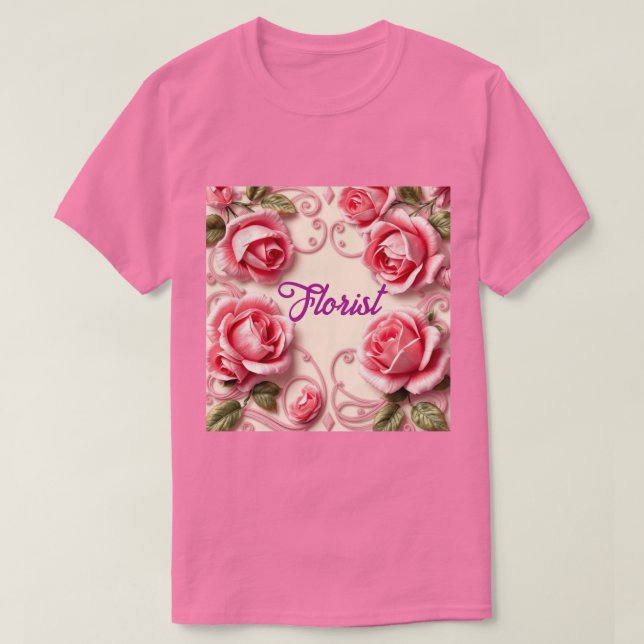 Rosas Rosa Art Nouveau Florist T-Shirt (Frente do Design)