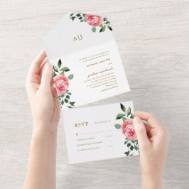 Rosas Rosa bonito Casando Tudo Em Um Convite