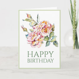 Rosas Rosa - Cartão Dobrado de Aniversário 5x7