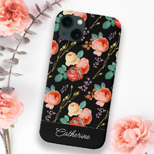 Rosas Rosa-Chic Elegantes Floral a Preto